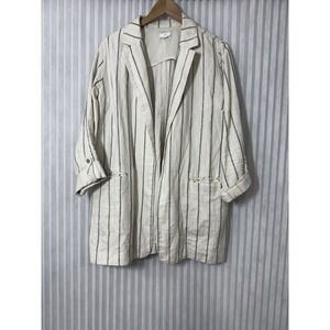 J.Jill M Cream Gray Striped Linen Blend Open Front Jacket Women's Medium